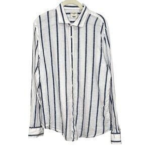 Murano White and Blue Striped Casual Button Down Shirt